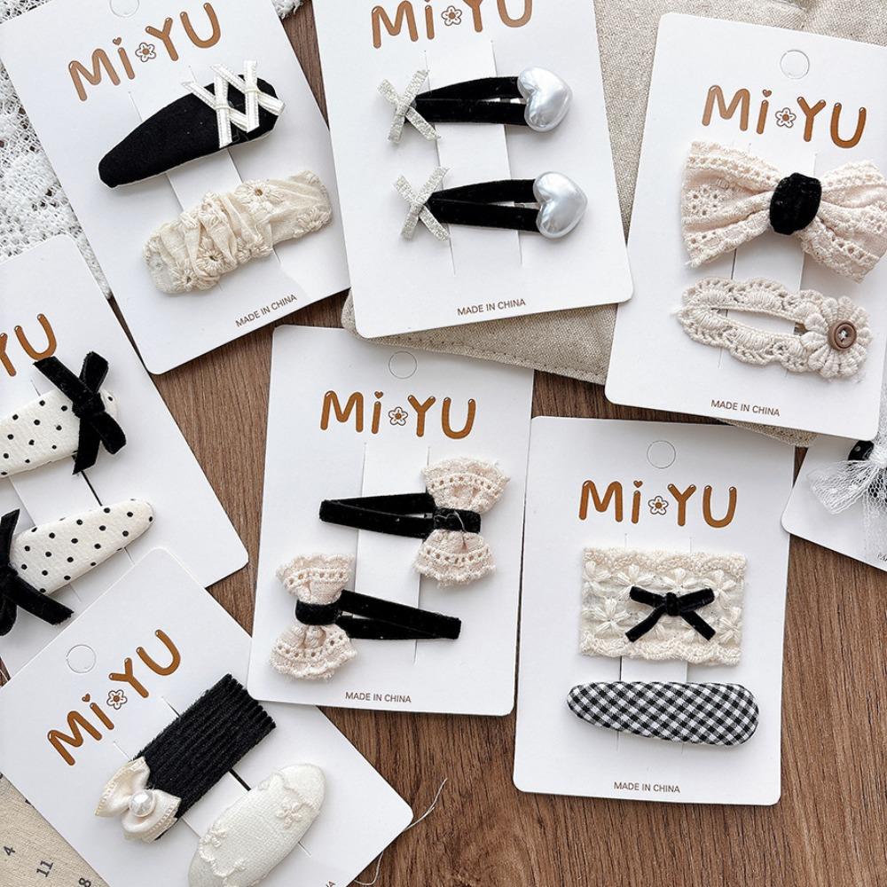 2Pcs/lot Lace Bow Hairpins Dot Pattern Bangs Clips Sweet Princess Headdress Girls