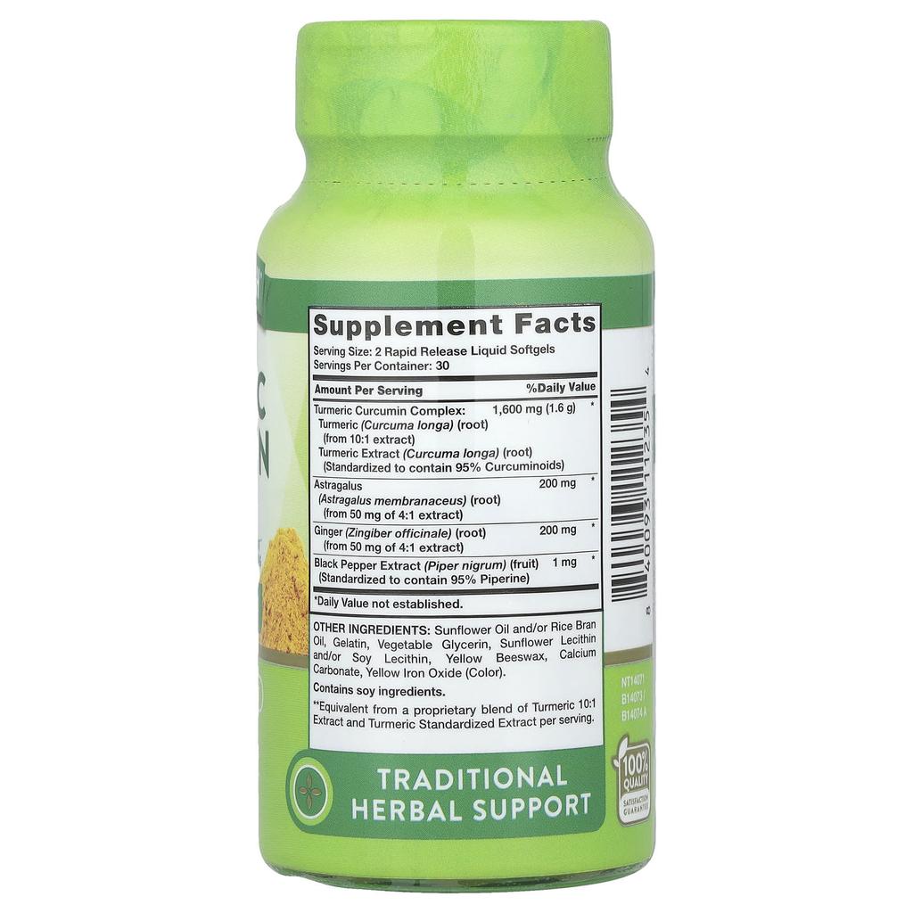 Nature's Truth Turmeric Curcumin, Ginger, Astragalus and Black Pepper Extracts, 60 Liquid Softgels