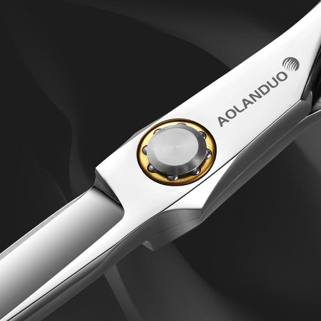 Профессиональные ножницы для стрижки волос AOLANDUO имеют длину 6 дюймов и изготовлены из очень острой стали 440C, имеют плавное движение и прекрасно подходят для