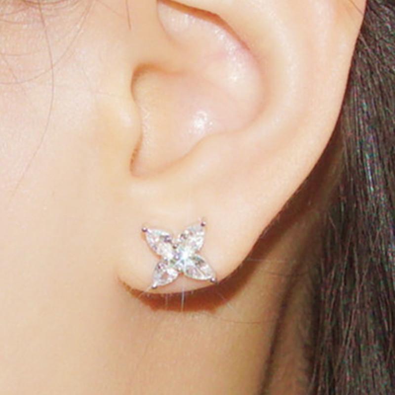 S925 Sterling Silver Stud Earrings Women's Crystal Zircon Clover Earrings Simple Fashion Hypoallergenic