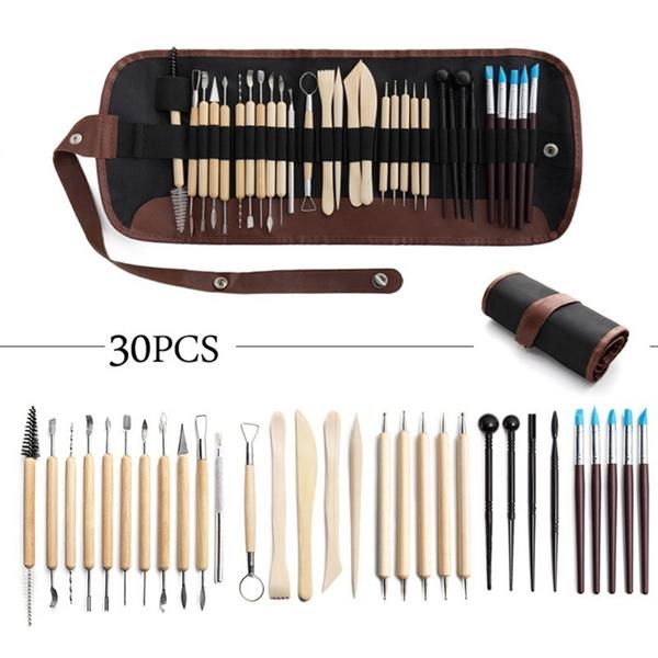 30 шт. Набор инструментов для керамики Набор инструментов для лепки из глины DIY Дрель Ручка для керамики Скульптура Резьба Скульптура Ремесло Набор инструментов для моделирования с деревянной ручкой для начинающих