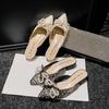 Summer New Shoes for Women Beautiful Slipper Pointed Toe Pearl Bowknot Casual Sandals Girl Match Dress Heels Mules Slides