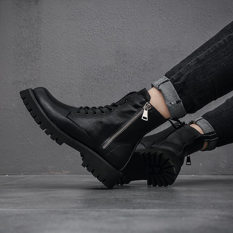 Мужские ботинки Мартин из коровьей кожи, новые осенне-зимние ботинки на толстой подошве с молнией для улицы, повседневные высокие кожаные ботинки, мужская обувь с высоким верхом