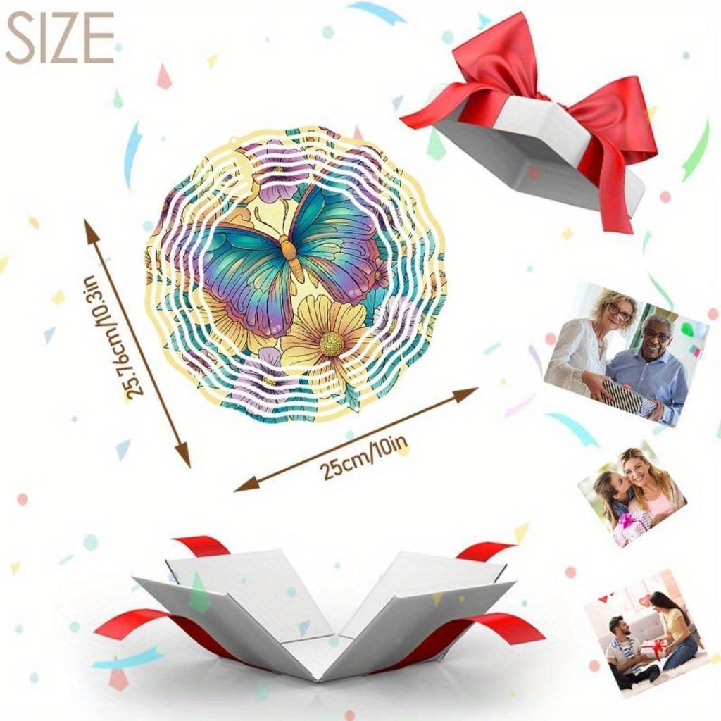 Moonlit Butterfly Floral Metal Wind Spinner 3D Mandala Design for Outdoor Garden Yard Decor No Electricity Thanksgiving Christmas Gift