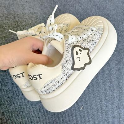 Туфли-ракушки, маленькие белые туфли, милая женская обувь, лето 2025, новинка, большая голова, толстая подошва, увеличение роста, повседневная спортивная универсальная обувь для скейтборда