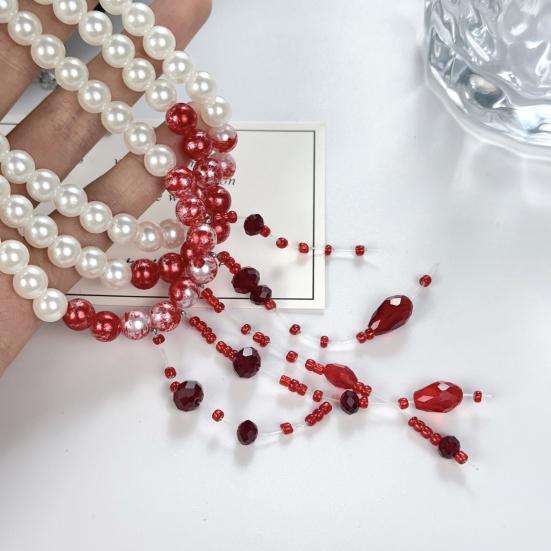 Готическое ожерелье Ожерелье с подвесками в виде капель крови Жемчужное 3-слойное ожерелье-чокер с бисерной кисточкой для Хэллоуина, вечеринок в стиле хоррор, ролевых игр