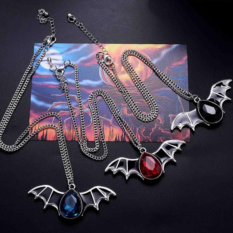 Classic Gothic Vampire Red Halloween Cute Bat Retro Necklace Ladies Water Drop Fashion Simple Personality Versatile Pendant Gift