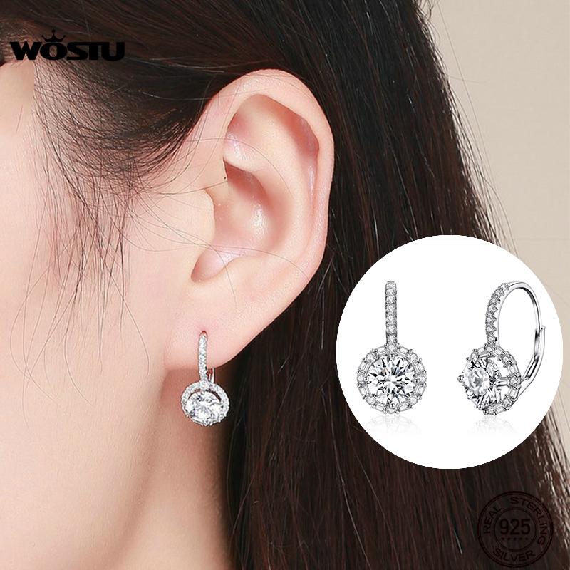 WOSTU Роскошные Серебряные Серьги-Кольца 925 Пробы Стерлинговое Серебро Фианит Модные Современные Женские Серьги Украшения Свадебный Подарок CQE508