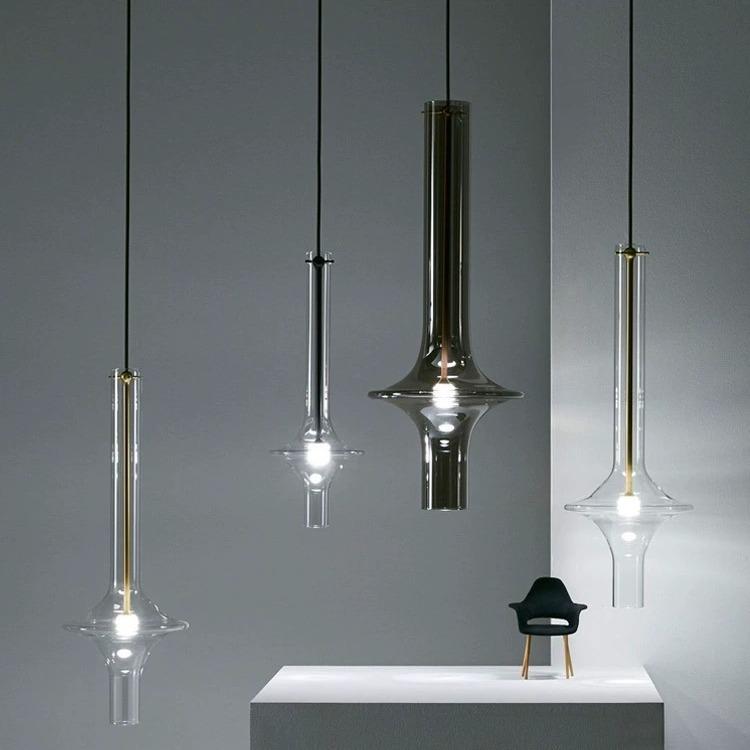 Итальянский дизайнерский подвесной светильник PENTA для столовой и баров - Художественное стекло и бамбук