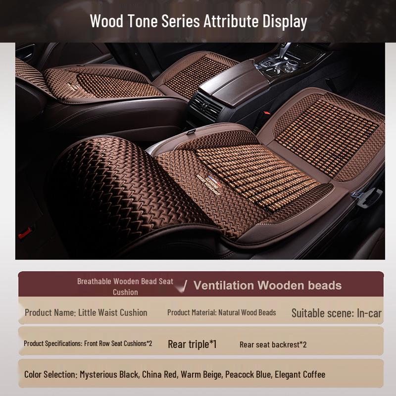 Wood Bead Ventilated Car Seat Cushion with Lumbar Support - Universal Four Seasons Cool Pad