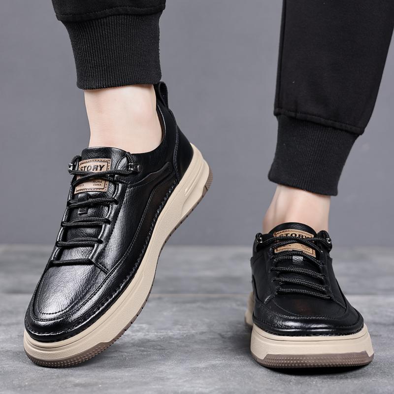 Fashion British Style Men Casual Leather Shoes Fashion Trend Outdoor Antiskid Oxford Shoe Leisure Flat Designer Antiskid Vulcanized Shoe