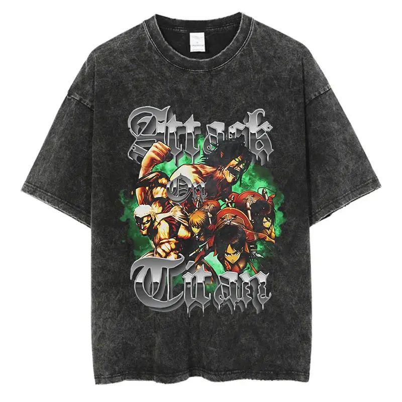 Anime Attack on Titan Graphic Printed Tshirt Mens and Womens Washed Tshirt High Quality Vintage Cotton Tshirt YK Tops