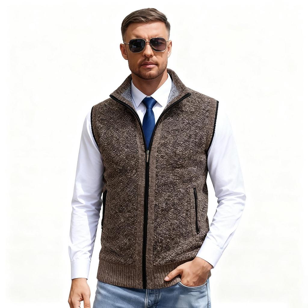 Мужской вязаный жилет с воротником-стойкой, Осень/Зима 2025