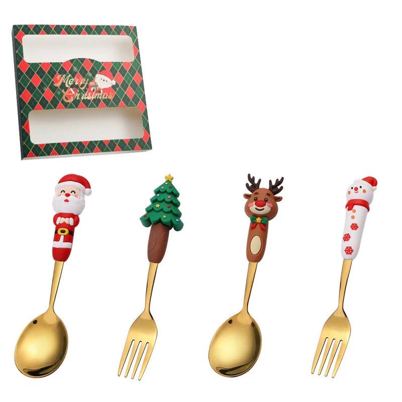 Рождественский набор ложек Креативный набор посуды Мультяшная рождественская елка Десертная ложка Вилка Подарочная коробка