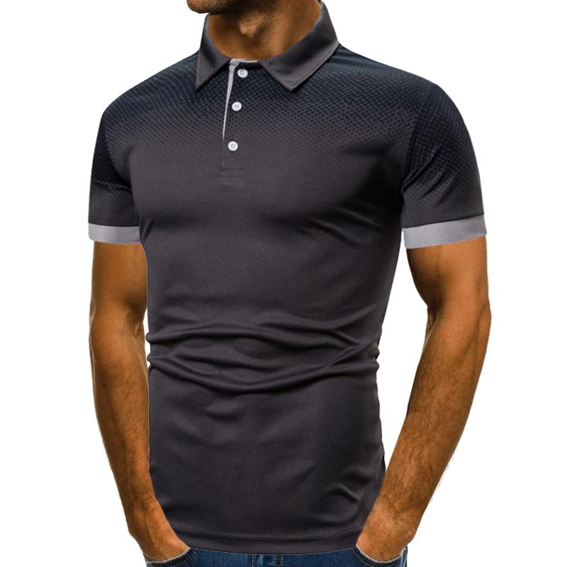 Летняя мужская новая деловая повседневная рубашка-поло из полиэстера с коротким рукавом, мужская облегающая спортивная футболка из джерси для гольфа.