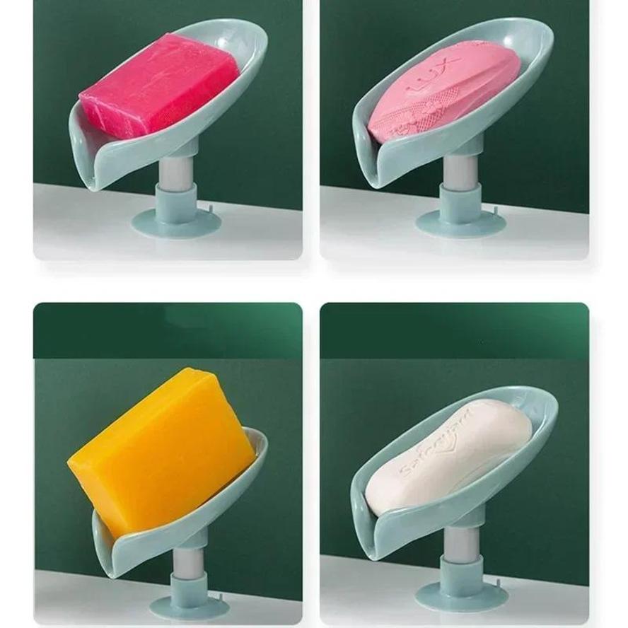 Bathroom Creative Leaf-shaped Soap Box Drain Soap Rack Box Shower Fixed Soap Rack Sponge Storage Tray Soap Dish Home Gadgets