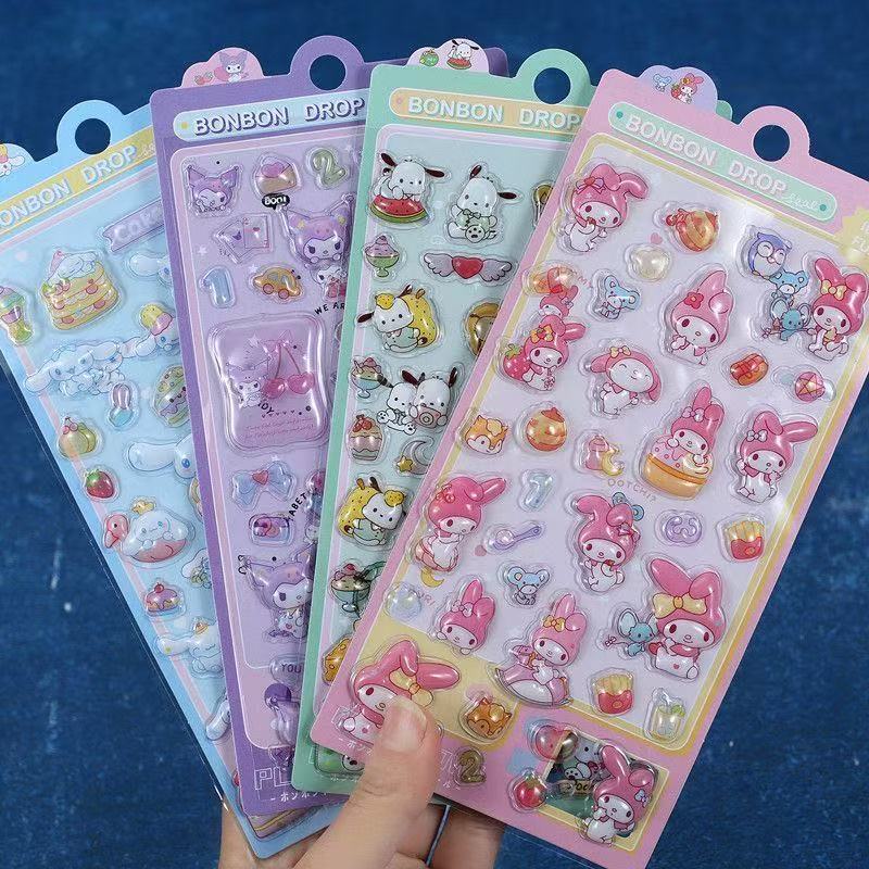 10pcs Kuromi Pochacco Cinnamoroll Cartoon Relief Fun Stickers 3d Stickers Cute Stereo Stickers Children Handmade Diy Accessories
