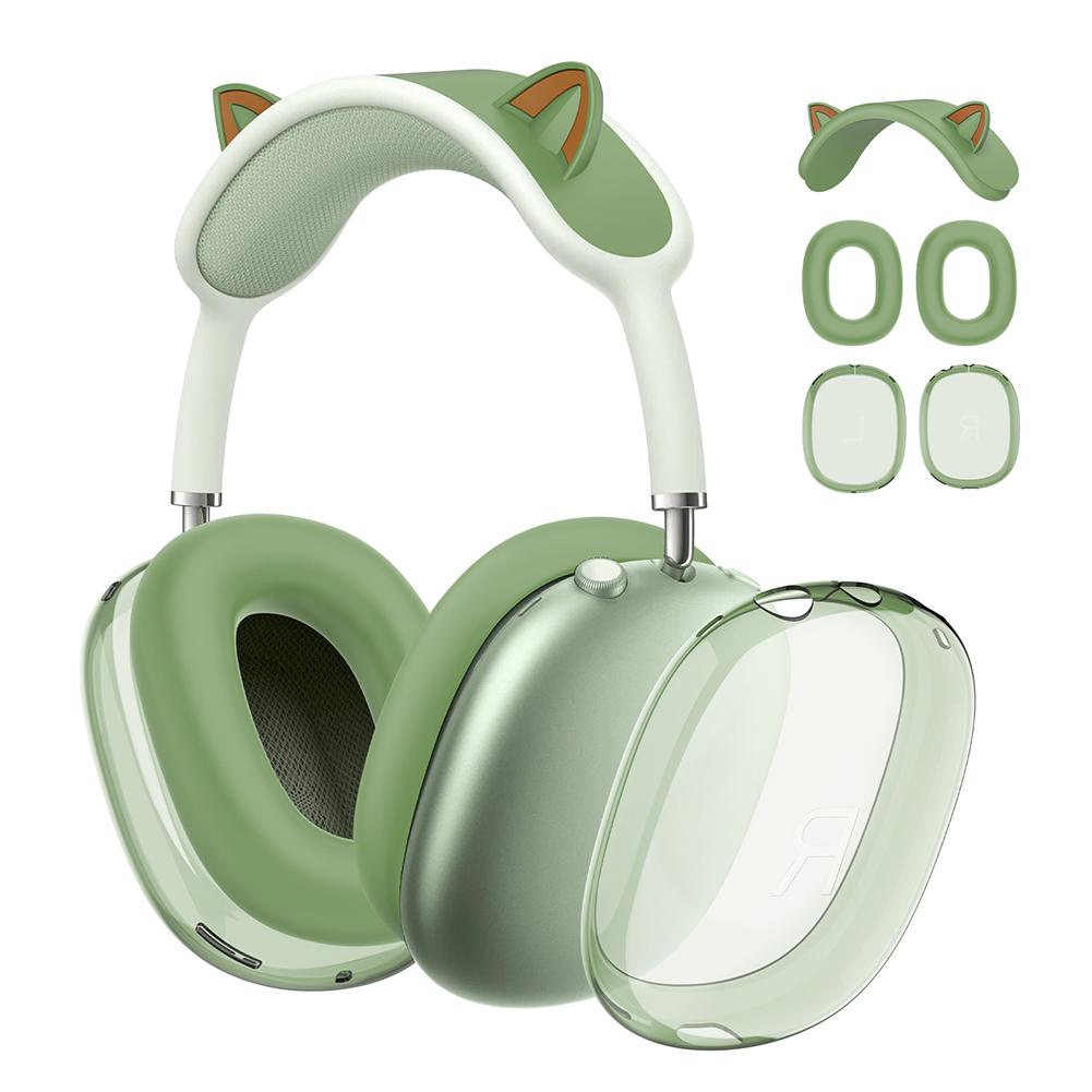 3 в 1 Чехол с кошачьими ушками из прозрачного силикона + ТПУ Прозрачный чехол Защитный чехол Защита от царапин Сменный чехол Ударопрочный для Apple AirPods Max