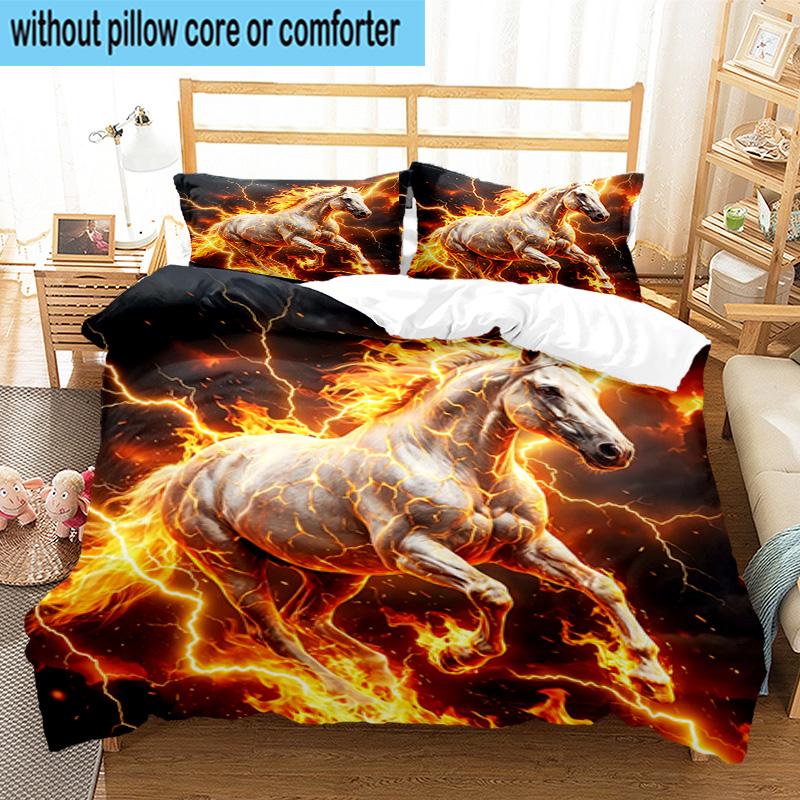 Ethereal Horse In Storm 3pcs Bedding,Including 1pc Duvet Cover And 2pcs Pillowcases Perfect for Christmas,Ideal for Bedroom, Dormitory
