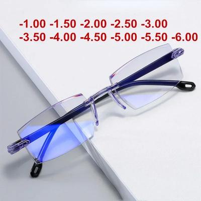 Очки для чтения от 0 до 4,0, очки для близорукости, без оправы, с защитой от синего света, мужские очки для близорукости, безрамочные очки для близорукости, унисекс