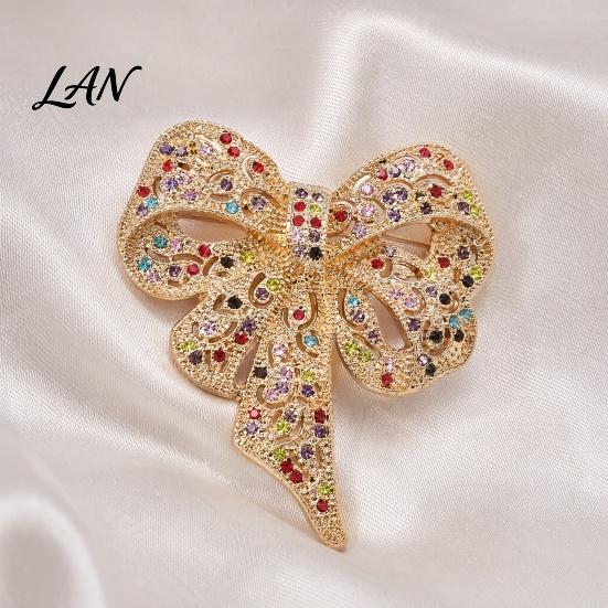 Women Brooch Pin Vintage Rhinestone Bow Pin, Bowknot Shape Alloy Lapel Secure Clasp Sweater Cardigan Coat Clothing Accessories, Fashion Jewelry