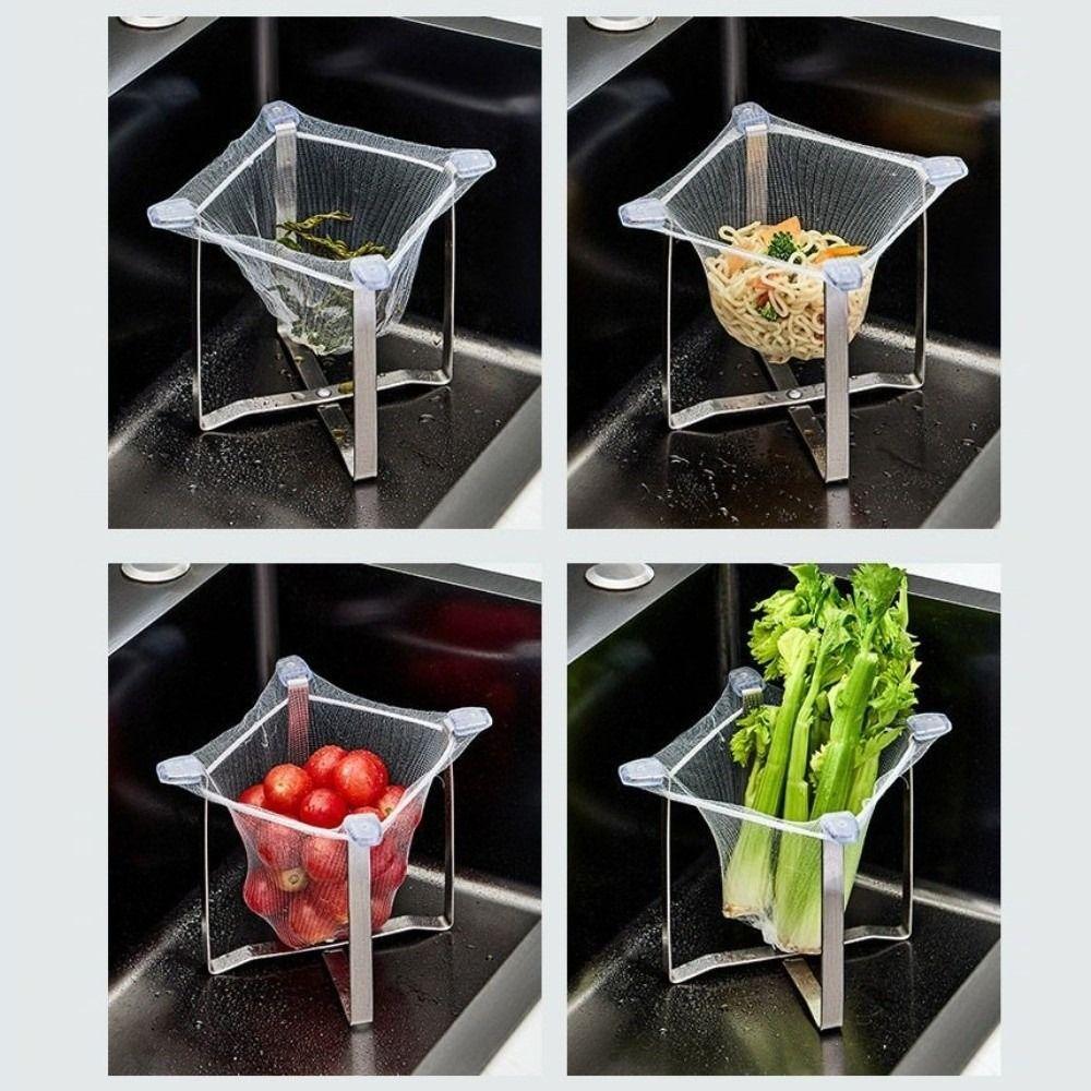 Stainless Steel Trash Bag Stand Foldable Garbage Bag Rack Garbage Bag Holder Kitchen Countertop