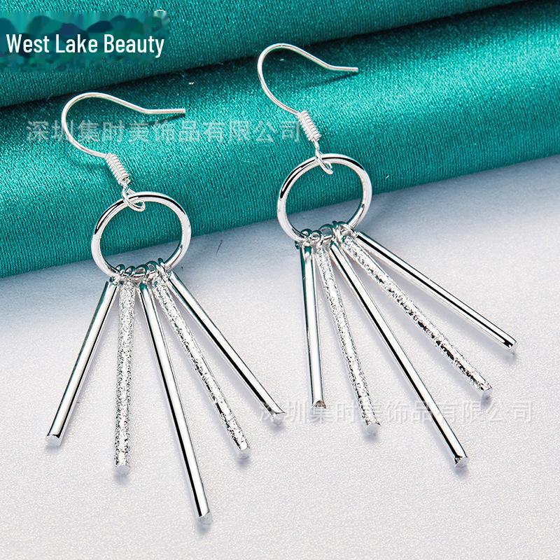Гладкие матовые серебряные многоколонные серьги для женщин - West Lake Beauty Jewelry