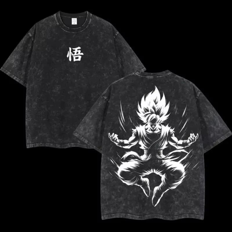 Anime Dragon Ball Cosplay Washed TShirt Cotton Short Sleeve Top Casual Sports Fitness TShirt Mens Harajuku Clothing