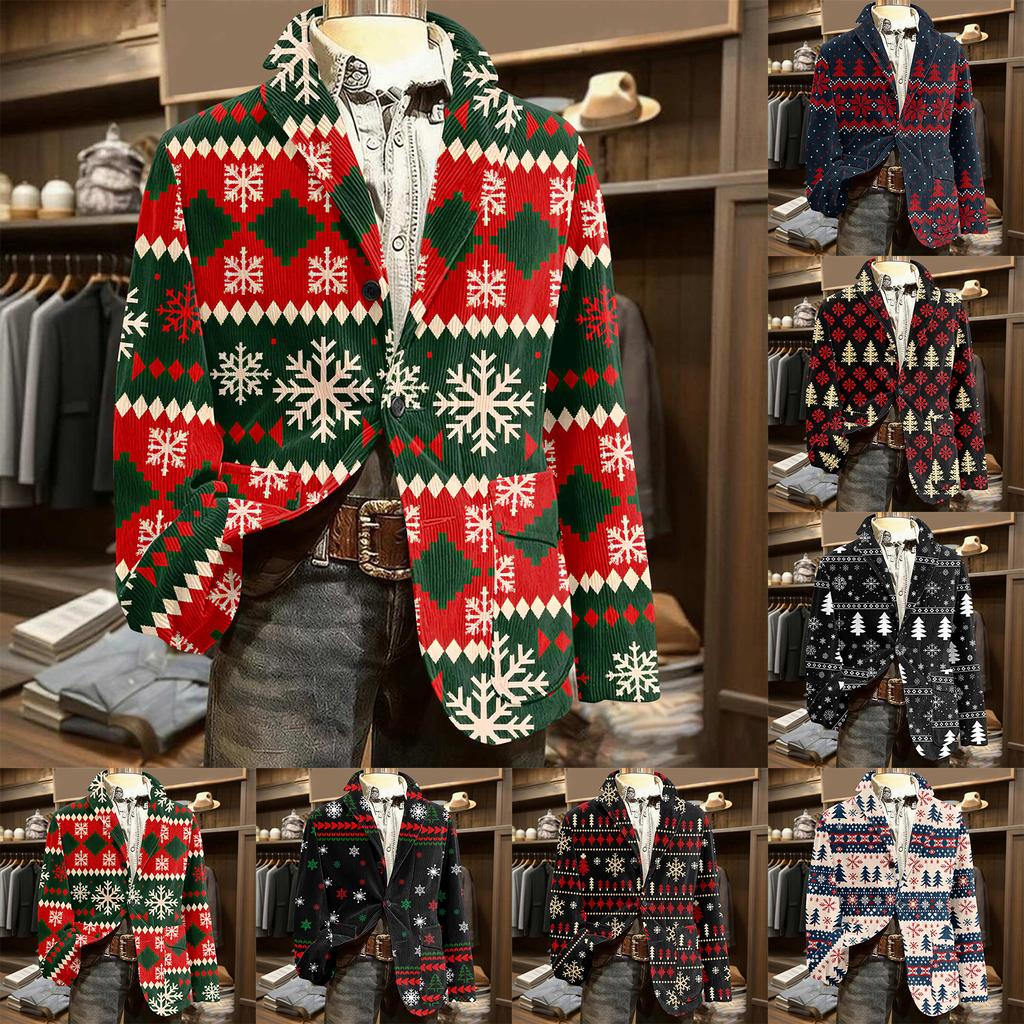 Men's Printed Corduroy Warm Pocket Suit Jacket Cardigan Men's Casual Suit