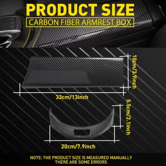 Carbon Fiber Center Console Armrest Box Cover+Button Trim For Benz C Class W205