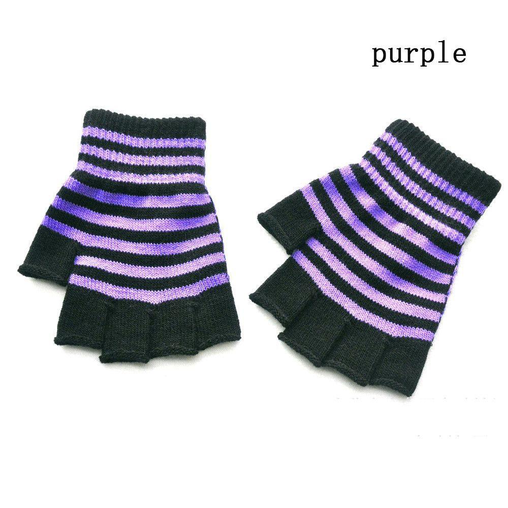 Unisex Warm Winter Fingerless Elastic Knitted Gloves Striped Knit Mittens Thicken
