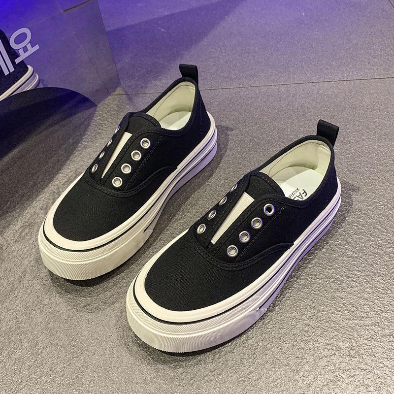 Thick-soled One-pedal Canvas Shoes for Women's 2025 Spring New Versatile Casual No-lace-up, Not Tired Feet, White Shoes, Board Shoes