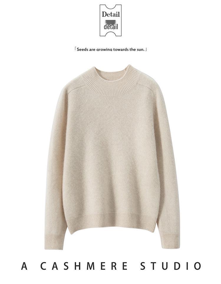 Women's Cashmere Sweater: Thickened Half-High Neck Knitwear, Solid Color, Soft and Warm for Autumn/Winter