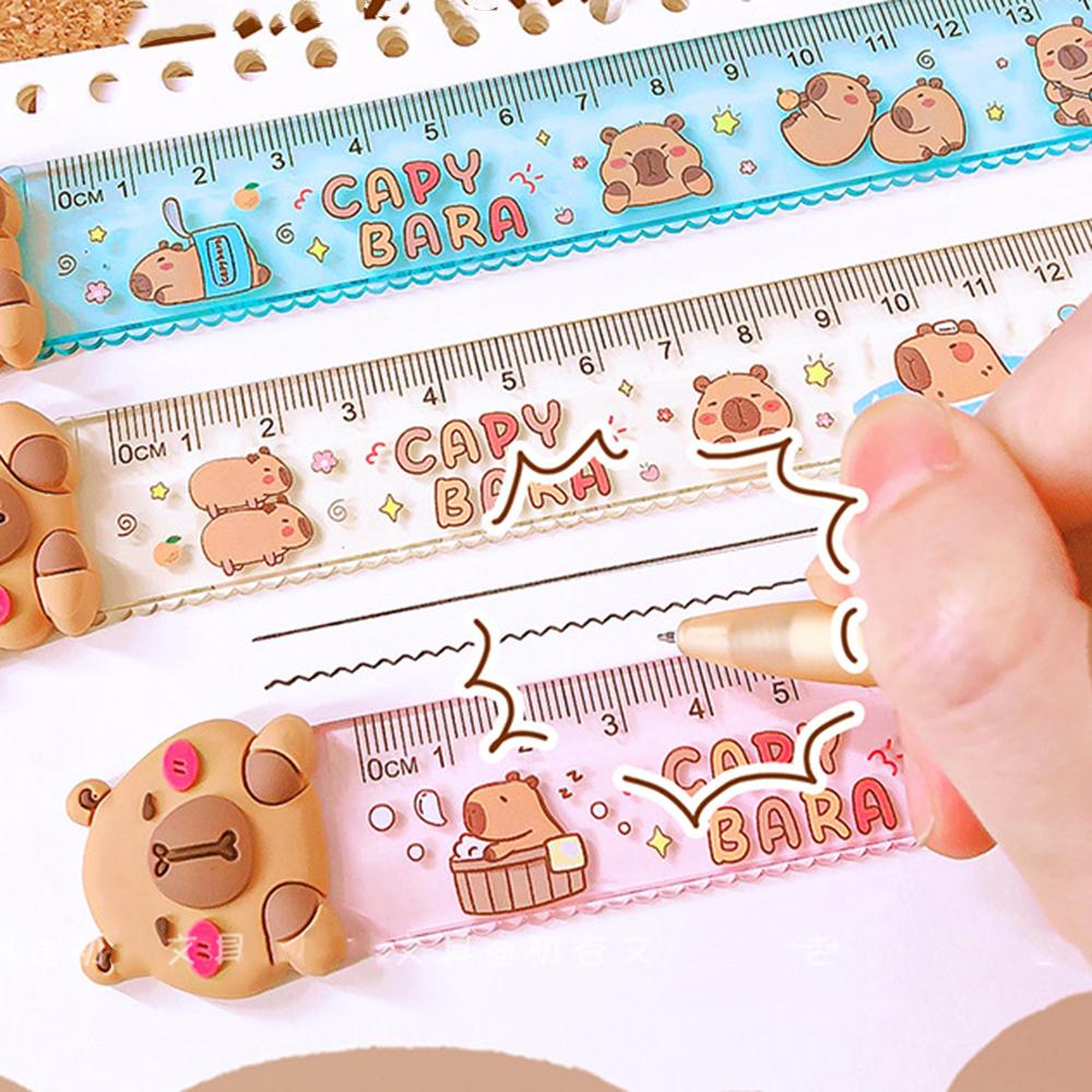 1 Piece Cute Capybara Straight Ruler Kawaii Stationery Funny Drawing Office School Measuring Drawing