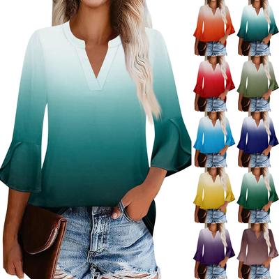 Женская рабочая рубашка с плиссировкой и рукавом 3/4, рубашка с V-образным вырезом, повседневная рубашка с завязками на талии, деловая рубашка