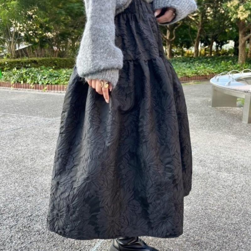 Корейская мода осень-зима женская жаккардовая юбка с высокой талией цветочная бальная юбка элегантная женственная шикарная юбка миди женская