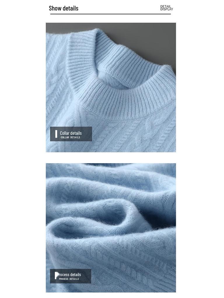 Men's 2025 Autumn/Winter High Neck Cashmere Jacquard Pullover - Thick Knit Base Layer Wool Sweater, Solid Color Trend.