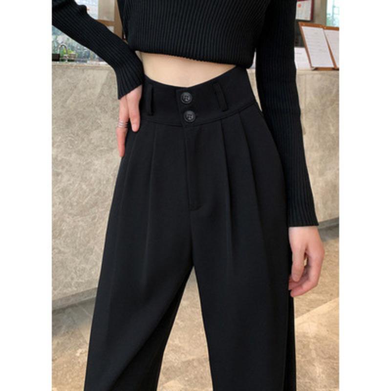 Стильные и ленивые брюки свободного кроя с двумя пуговицами, прямые, с высокой универсальной талией, длинные брюки