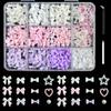 12Grids/Box Mixed Resin Bowknot Nail Charms 3D Colorful Bow Kawaii Rhinestone Nail Art Decorations DIY Manicure Parts Pen Tweeze