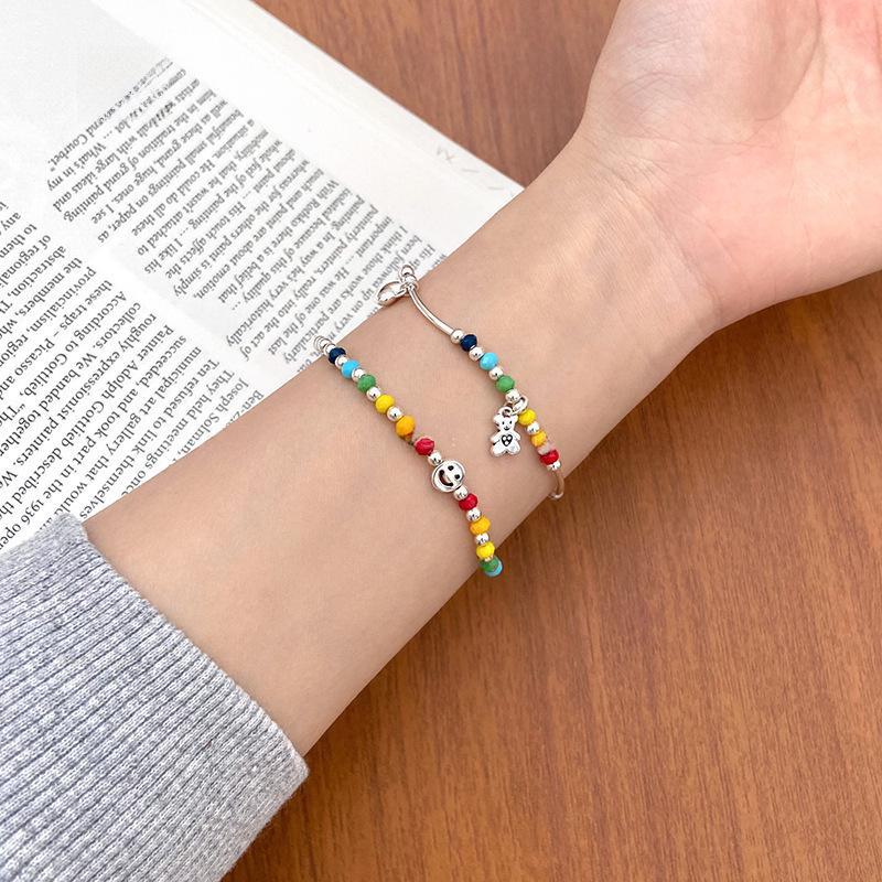 Корейский браслет из бисера «Смайлик-медведь» с любовью — 2021 г., регулируемый радужный дизайн