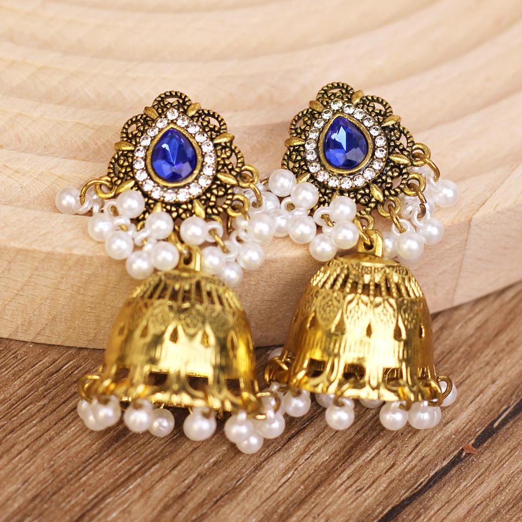 Европейско-американские богемные этнические серьги с бусинами и стразами в форме колокольчиков - Смелый ретро-стиль