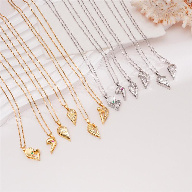 Light Luxury Heart Zircon Magnet Pendant Necklace Stainless Steel Chains Choker Jewelry Couple Gifts 2pcs For Women Men