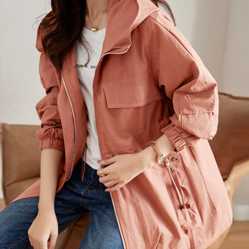 Модная весенне-осенняя модная женская ветровка больших размеров средней длины с капюшоном, повседневная мягкая