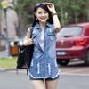 Korean Spring Summer Slim Single Breasted Hole Denim Vest New Women Wild Slim Sleeveless Vest Female Coat 146