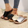 Sandalias de cuña doradas y plateadas para mujer, zapatos de gladiador con plataforma y Punta de Clip Retro, talla grande 43,