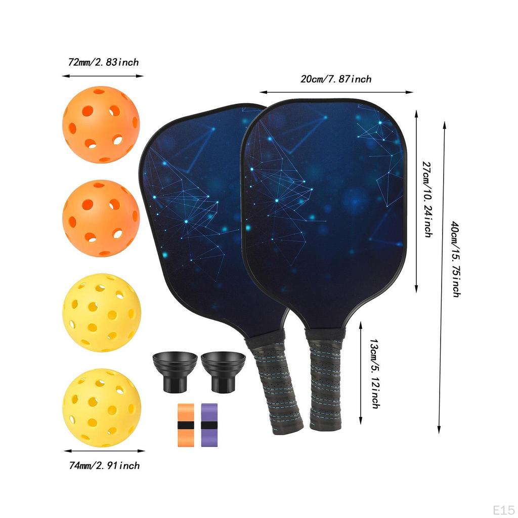 Pickleball Racket Ergonomic Grip Fiberglass Surface Racquet with 2 Rackets 4 Balls and
