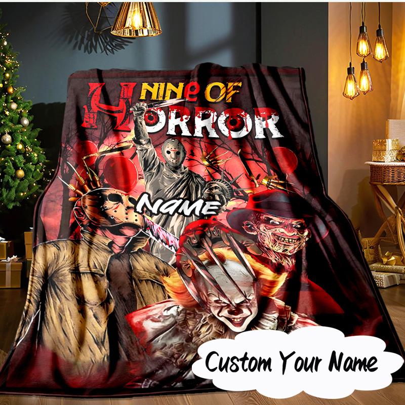Custom Name Horror Movie Night Blanket Ideal Bedding Blanket Perfect for Travel, Camping, Living Rooms, Offices, Sofas, Fan Christmas gift