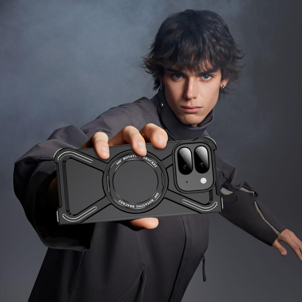 Для Google Pixel 9 Pro Fold 5G Бамперы Бескаркасная Металлическая Рамка Чехол Совместимый с MagSafe Подставка - Черный