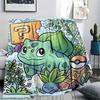 Bulbasaur Print Flannel Blanket, Ultra Soft High Quality All Seasons Warm Throw, Home Decor Cozy Blanket, Perfect Christmas Gift