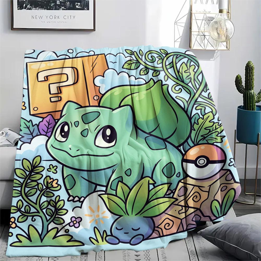 Bulbasaur Print Flannel Blanket, Ultra Soft High Quality All Seasons Warm Throw, Home Decor Cozy Blanket, Perfect Christmas Gift